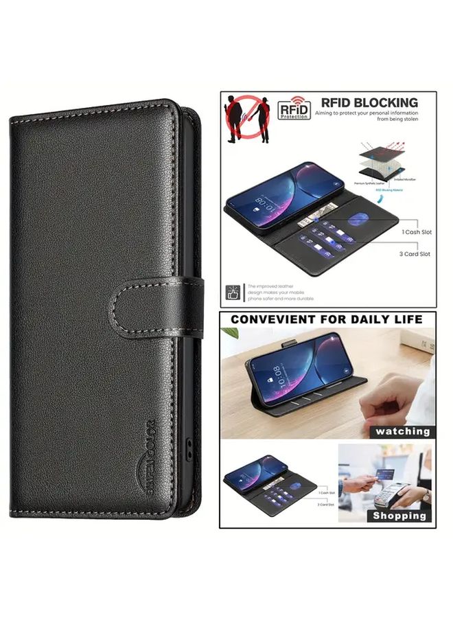 Moto G15 Wallet Phone Case with Card Slots Black Flip Cover - Image 4